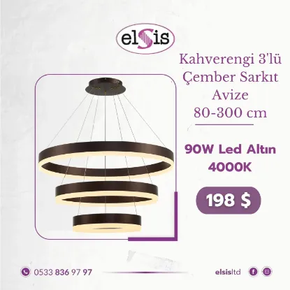 Kahverengi 3'lü Çember Sarkıt Avize resmi