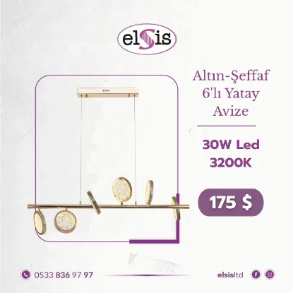 Altın - Şeffaf 6'lı Yatay Avize resmi
