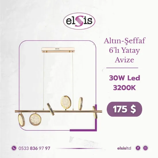Altın - Şeffaf 6'lı Yatay Avize resmi