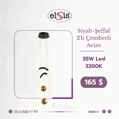 Siyah - Şeffaf 2'li Çemberli Avize resmi