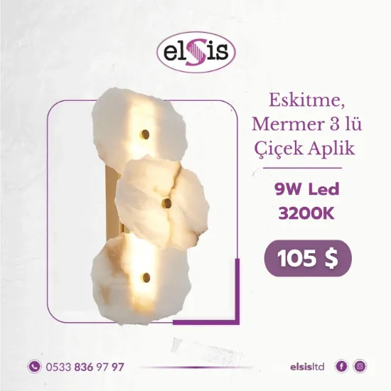 Eskitme Mermer 3'lü Çiçek Aplik resmi