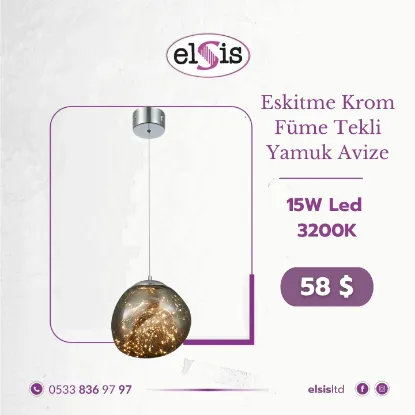 Eskitme Krom Füme Tekli Yamuk Avize resmi