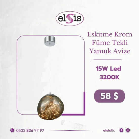 Eskitme Krom Füme Tekli Yamuk Avize resmi